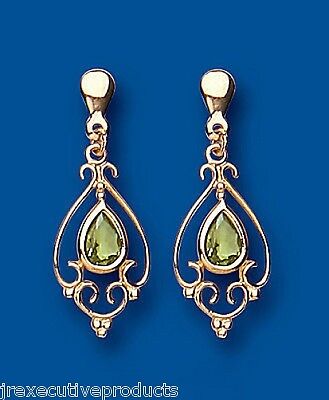 9ct Yellow Gold Peridot Drop Earrings Chandelier Hallmark August Birthstone
