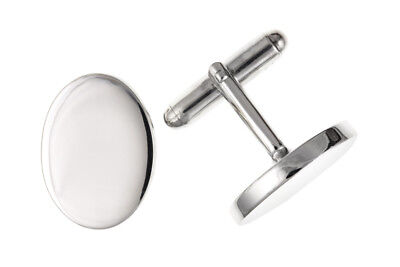 Plain Oval Cufflinks Solid Sterling Silver