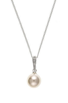 Pearl Pendant Solid Silver Pave Cubic Zirconia Necklace