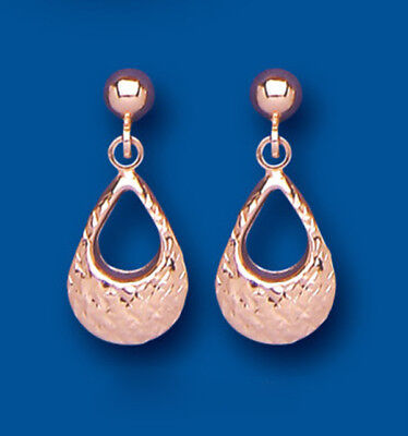 9ct Rose Gold Diamond Cut Drop Earrings Hallmarked Drops Dangly