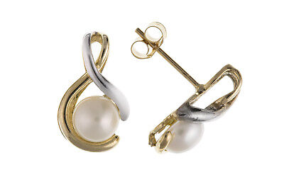 9ct Gold Pearl Stud Earrings Freshwater Two Tone Gold Wedding Bridal Jewellery