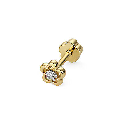 Diamond Flower Cartilage Stud Ear Yellow Gold Real Diamond 0.03ctw