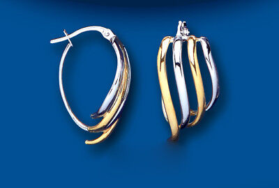 Gold Creole Hoop Earrings Yellow and White Gold Two Colour Wave Design