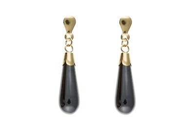 9ct Yellow Gold Hematite Drop Earrings Bomb Drops Hallmarked