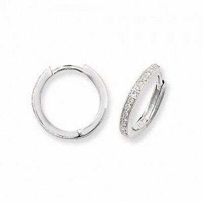 9ct White Gold Diamond Huggie Earrings 15mm Hoop Real Premium Diamonds