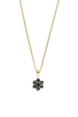 Yellow Gold Sapphire Pendant Cluster Necklace Hallmarked 18" Chain British Made