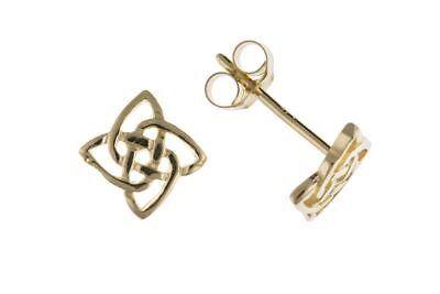 Yellow Gold Celtic Stud Earrings Solid 9 Carat Square Studs British Made