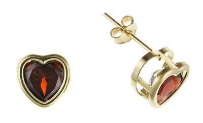 9ct Gold Garnet Heart Stud Earrings 6mm Yellow Gold January Birthstone Hallmark