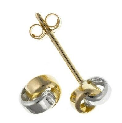 Multi Tone Gold Knot Stud Earrings Solid 9 Carat Yellow and White Gold 4mm Studs