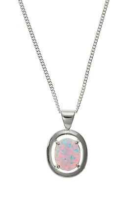 Sterling Silver Opal Pendant 18" Chain 925 Hallmark British made