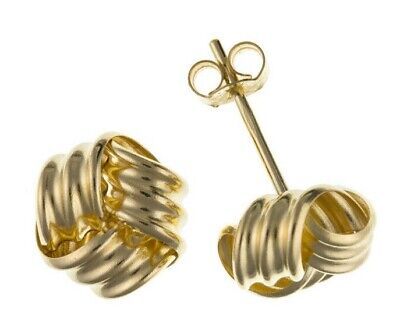 9ct Knot Stud Earrings Solid 9 Carat Yellow Gold 7mm Studs British Made