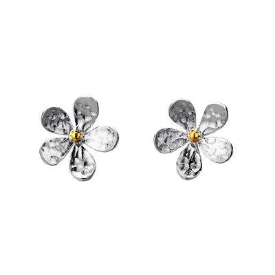 Hammered Daisy Flower Earrings Sterling Silver 925 Hallmarked Studs