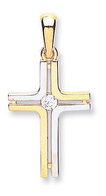 9ct Yellow and White Gold Cross Pendant Hallmarked