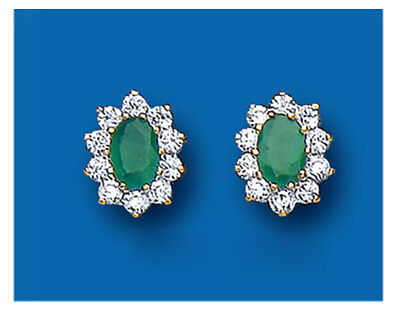 9ct Gold Emerald Stud Earrings Oval Cluster Studs May Birthstone Hallmark