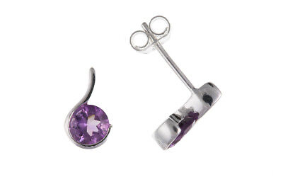Real Amethyst Silver Earrings Stud Studs Natural Stone 925 Hallmark