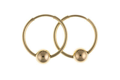 Hoop Earrings Yellow Gold Ball Bead Detail 14mm Sleeper