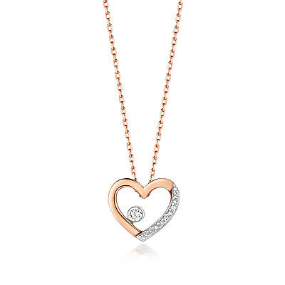 Floating Diamond Heart Necklace 9ct Rose Gold Hallmarked 15-16.5" Chain
