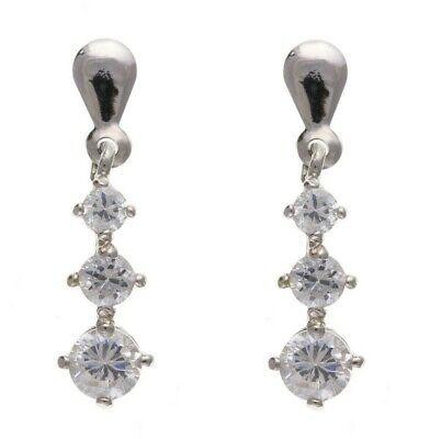 9ct White Gold Drop Earrings Trilogy Three Stone Drops Hallmarked British Made