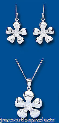 Solid Silver Pendant and Earrings Set Flower Design