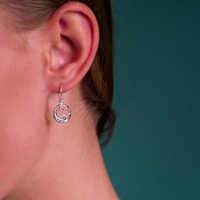 Cornish Wave Drop Earrings Sterling Silver 925 Hallmarked Rose Gold Detail Drops