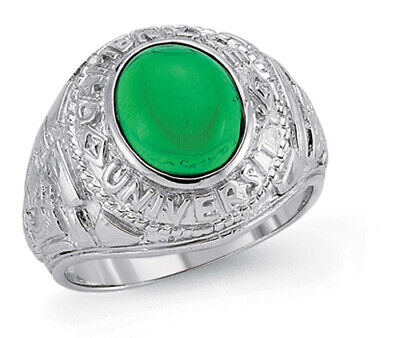 Gents College Ring With Emerald Centre Stone Solid Sterling Silver Sizes T - Y
