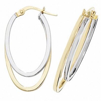 Gold Hoop Creole Earrings Hallmark Yellow & White Gold Oval Hoop Earrings 28m