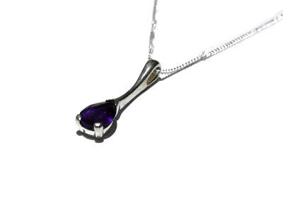 Amethyst Pendant Solid Sterling Silver Pear Solitaire Necklace British made