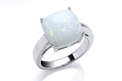 Opal Ring Sterling Silver Opal Ring Platinum Plated Large Opal