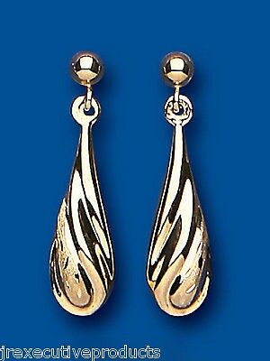 Yellow Gold Satin Bomber Drop Earrings Hallmarked Drops Dangly
