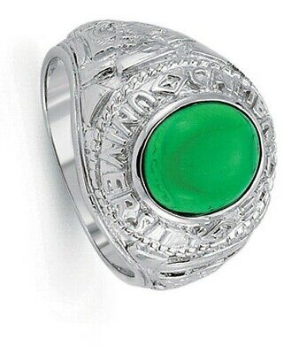 Gents College Ring With Emerald Centre Stone Solid Sterling Silver Sizes T - Y