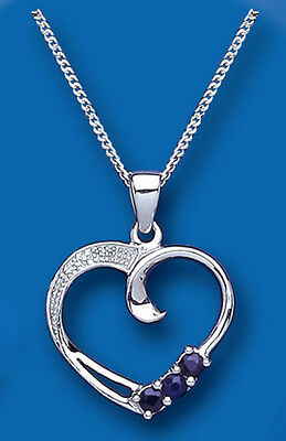 Heart Pendant Sapphire and Diamond Sterling Silver Necklace