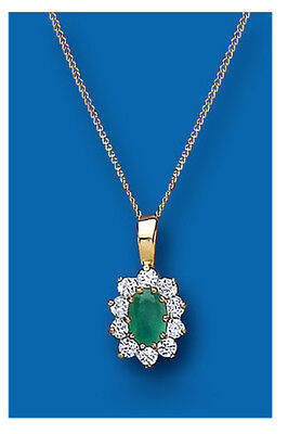 Yellow Gold Emerald Pendant Cluster Hallmarked 18" Chain Natural Emeralds