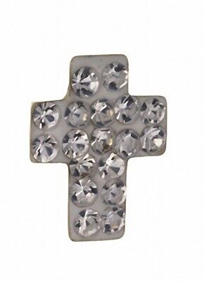 Mens Cross Earring Crystal Stud Solid Yellow Gold
