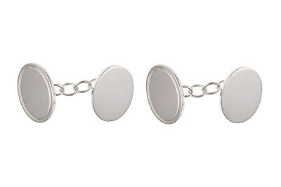 Oval Chained Cufflinks Solid Sterling Silver