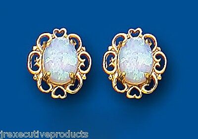 9ct Gold Opal Oval Earrings Heart Edge Yellow Gold October Birthstone Hallmarked