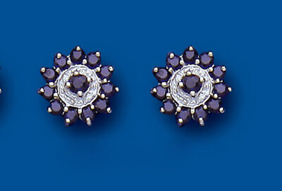 Sapphire Earrings Diamond Stud Sterling Silver Studs Natural Sapphire & Diamond
