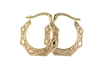 Hoop earrings Yellow Gold Creole Octagonal Hoops Hallmarked 16mm