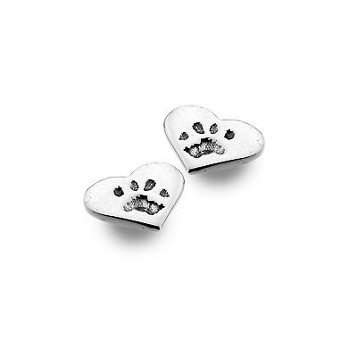 Paw Print Heart Earrings Sterling Silver 925 Hallmarked Studs