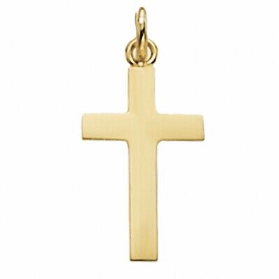 Yellow Gold Cross Pendant Plain Flat Design Hallmarked British Made 26 x 13mm