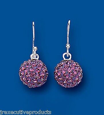Purple Crystal Silver Earrings Ball Drop Drops 925 Hallmark