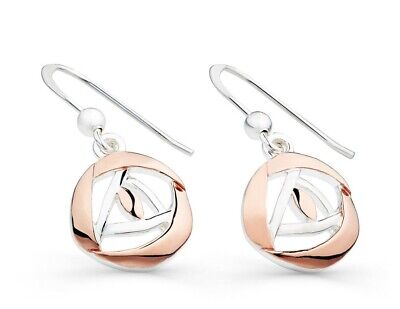 Mackintosh Rose Drop Earrings Solid Sterling Silver Rose Gold Detail
