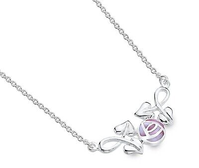 Mackintosh Rose and Leaf Necklace Solid Sterling Silver Pink Mother of Pearl