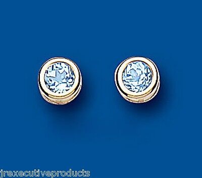 9ct Gold Blue Topaz Stud Earrings Solitaire Yellow Gold November Birthstone