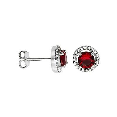 Garnet Halo Stud Earrings Sterling Silver Studs British Made 925 Hallmark