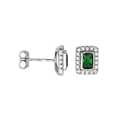 Emerald Cluster Halo Earrings Sterling Silver Stud British Made 925 Hallmark