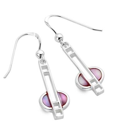 Mackintosh Oval Bar Earrings Pink Mother of Pearl Drops 925 Sterling Silver