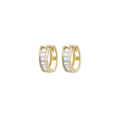 9ct Yellow Gold Huggie Hoop Earrings 10mm Baguette Gemstone Hallmarked British