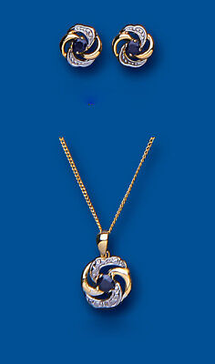 Gold Sapphire Pendant and Earrings Set Yellow Gold Hallmarked Solid