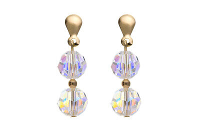 9ct Yellow Gold Austrian Crystal Drop Earrings Hallmarked