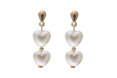 Pearl Heart Earrings Yellow Gold Drops Solid 9 Carat Drop